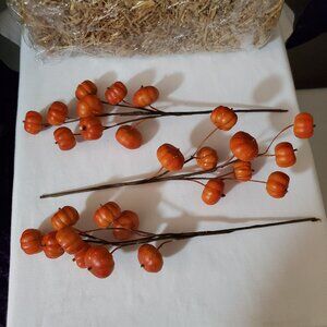 11” Orange Pumpkin Stems / Branches – Set of (3); (9) Pumpkins Per Branch